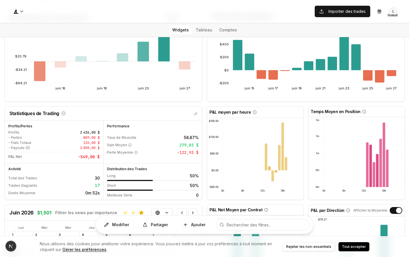 Widget calendrier avec le fuseau horaire de votre profil