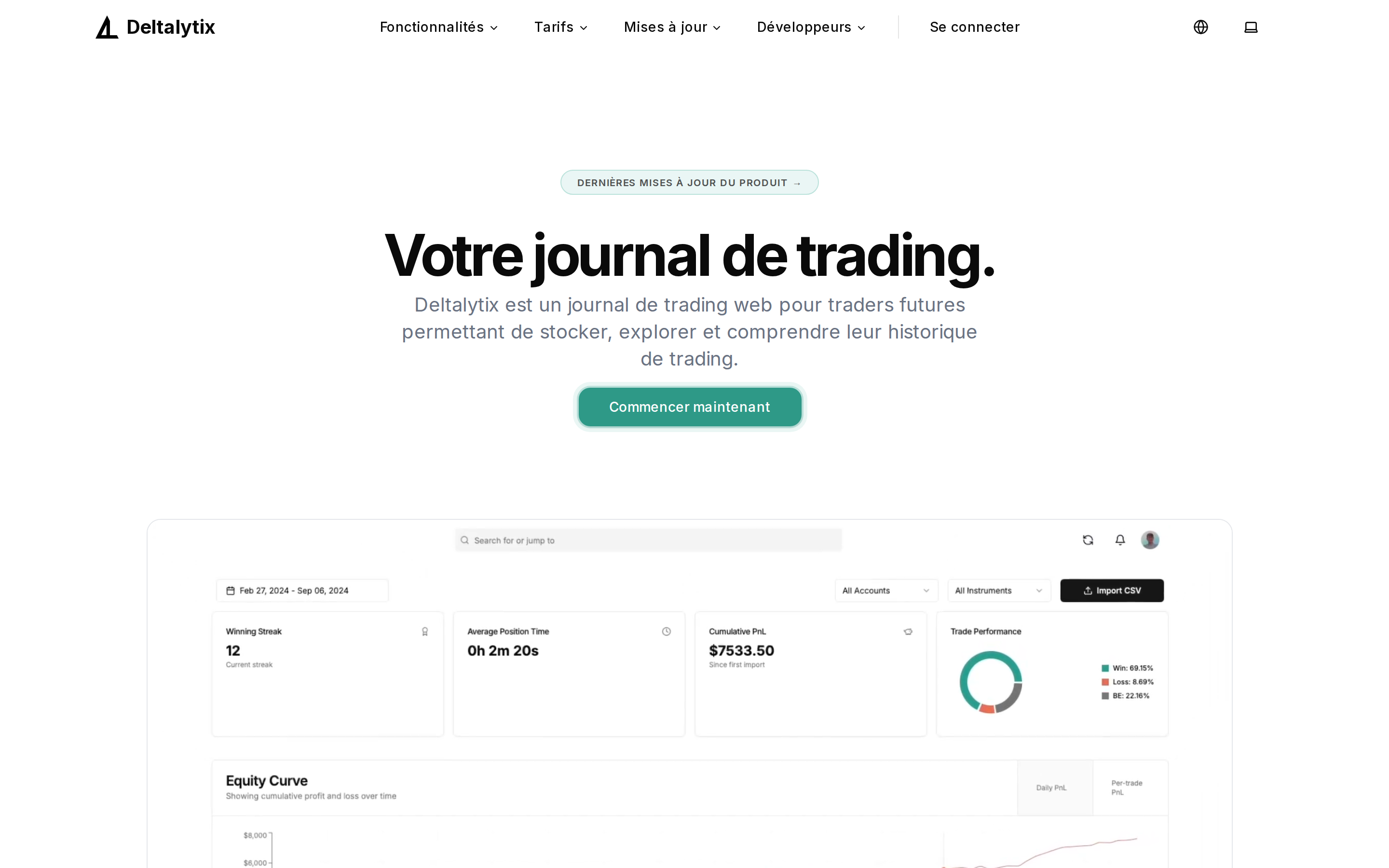 Hero de la page d'accueil avec le bouton Commencer