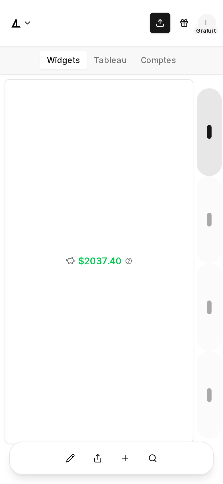 Carrousel de widgets mobile sur le tableau de bord