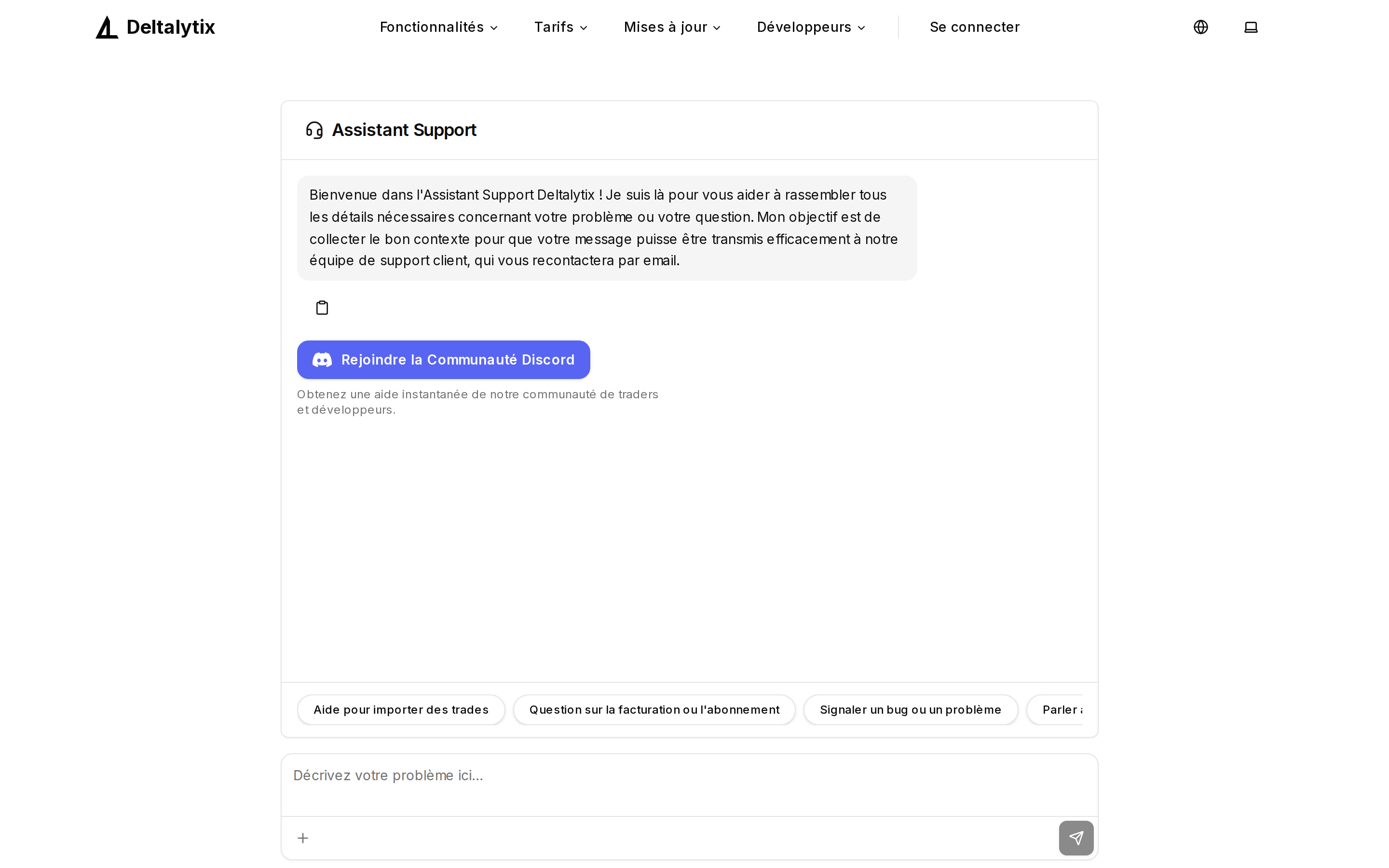 Chat de l'assistant support sur la page d'aide