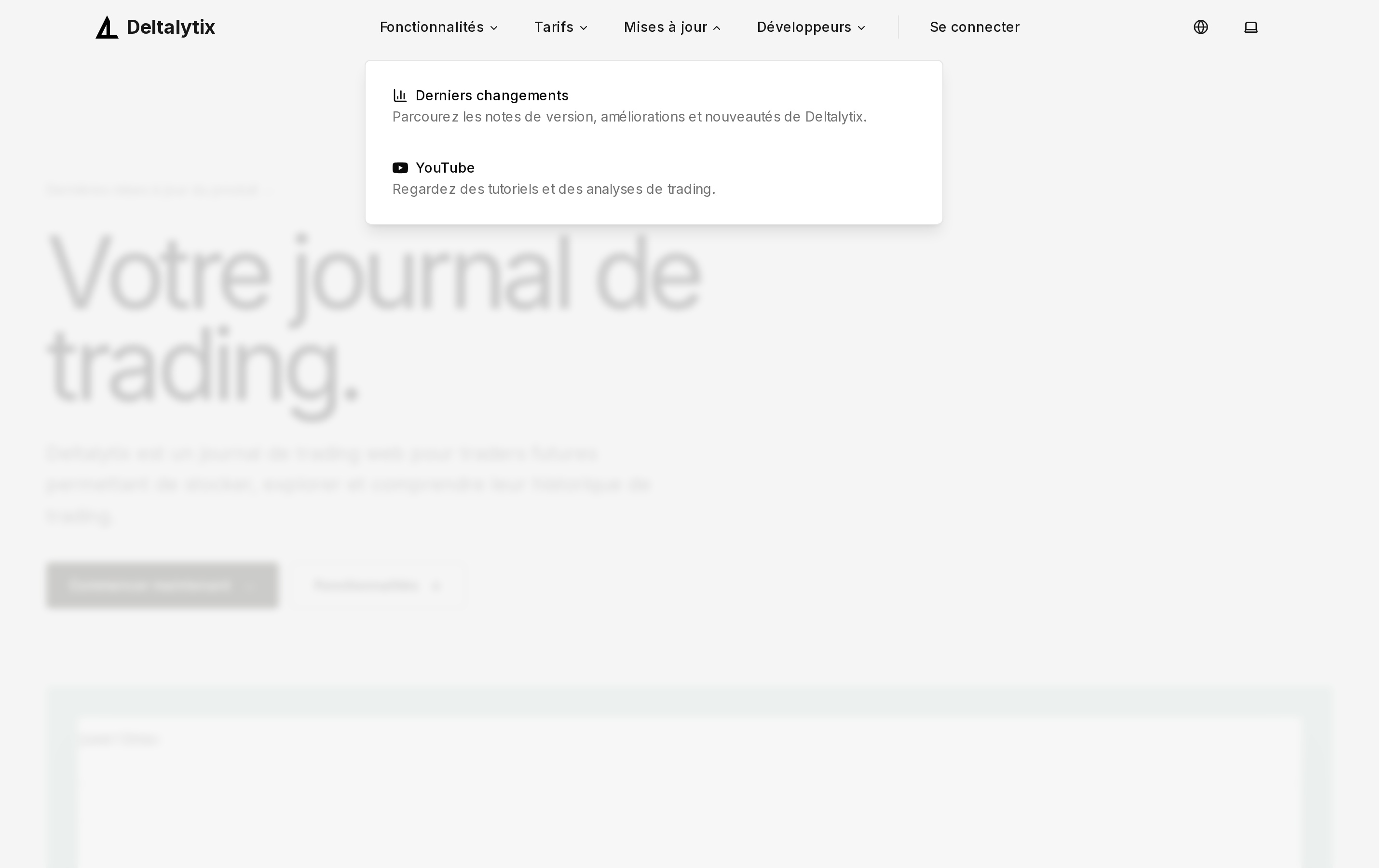 Navbar de la page d'accueil avec les menus Fonctionnalités et Mises à jour