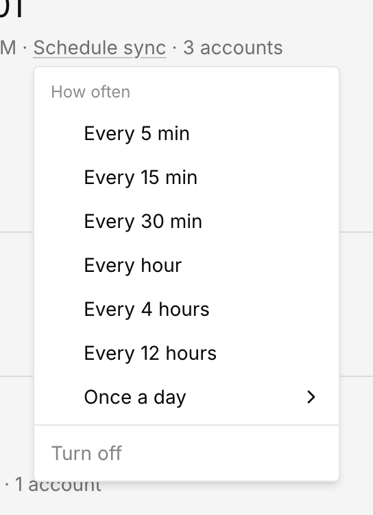 Desktop connection schedule menu with recurring interval choices