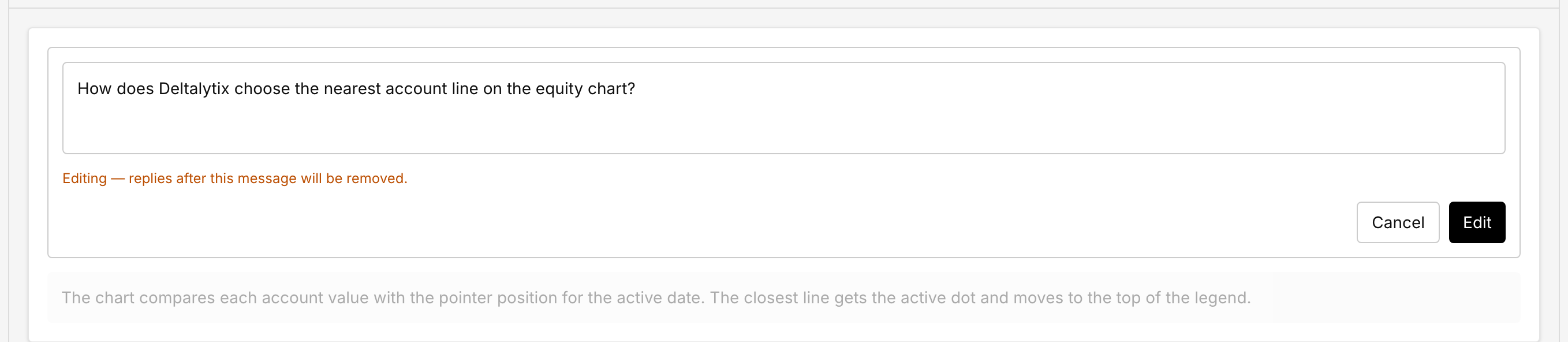 Earlier support question in edit mode with later replies marked for removal