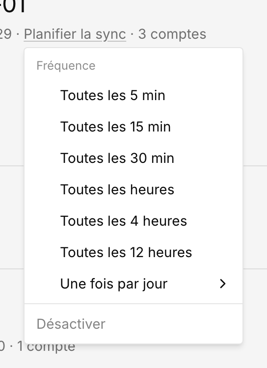 Menu de planification sur ordinateur avec les choix d'intervalles récurrents