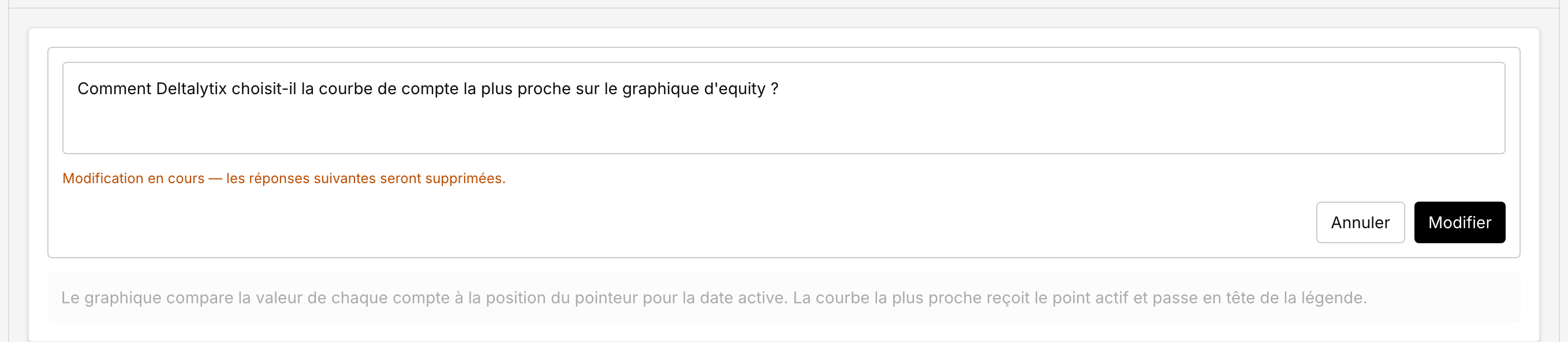 Question de support précédente en mode modification avec les réponses suivantes marquées pour suppression